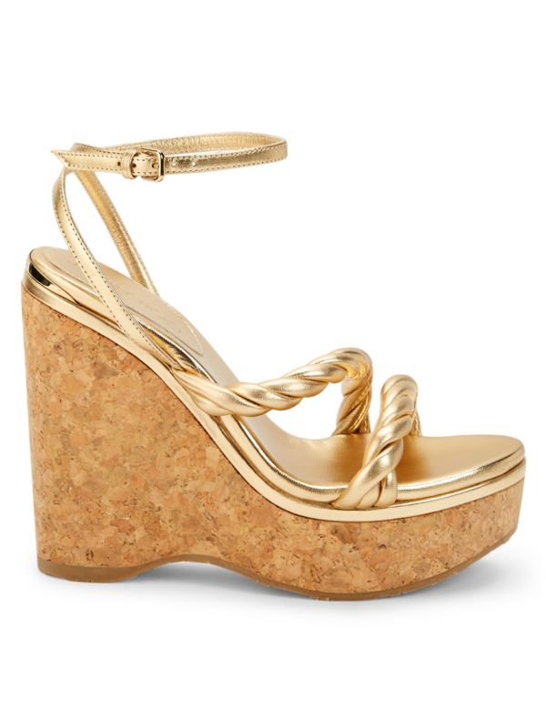 Jimmy Choo Diosa Metallic Leather Wedge Sandals